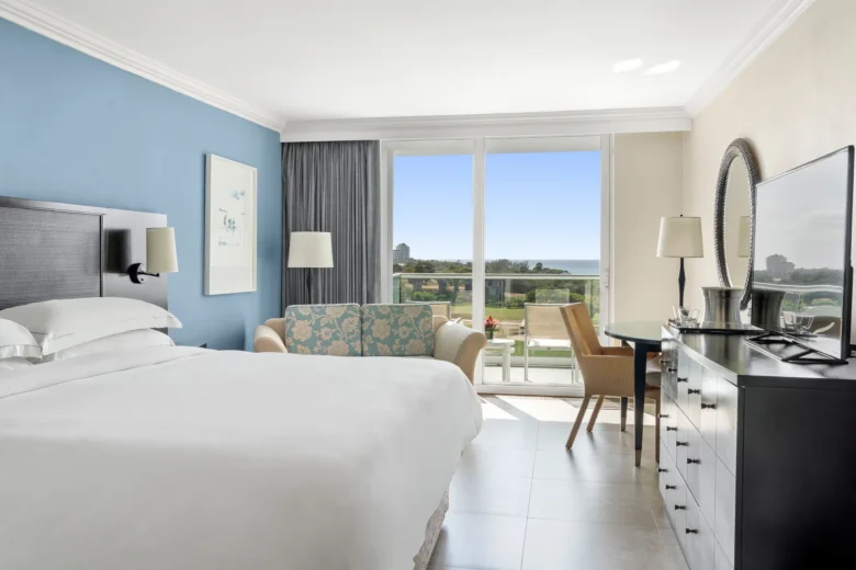 Partial Ocean View king room with private balcony at Dreams Rose Hall Resort & Spa in Jamaica.